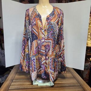 Investments  Multi Color LS Blouse Lg